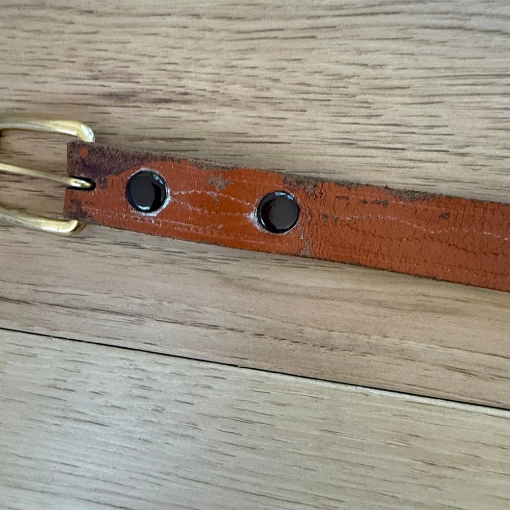 Vintage Beaded  Western Belt Women 34-36 Brown Leather Gold Buckle Festival Boho